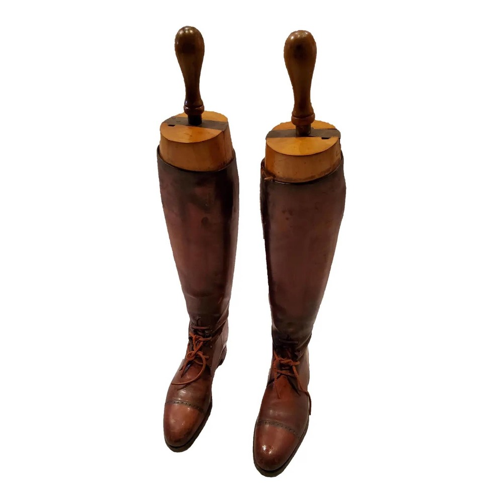 1940s Classic Leather Equestrian Riding Boots With Wood Trees- a Pair